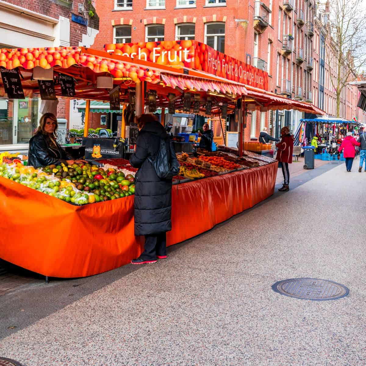 A produce market stall in Amsterdam.