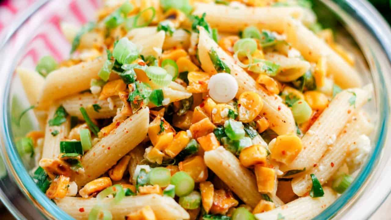 A bowl of Mexican Street Corn Pasta Salad.