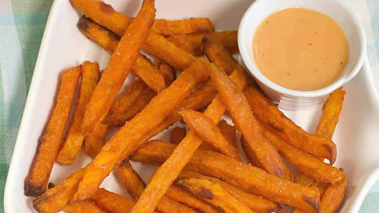 Air fryer frozen sweet potato fries.