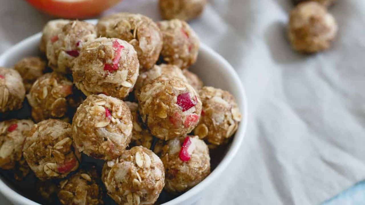 Apple cinnamon cookie bites in a bowl.