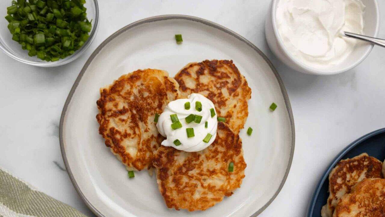A close up image of Irish potato pancakes on a plate.
