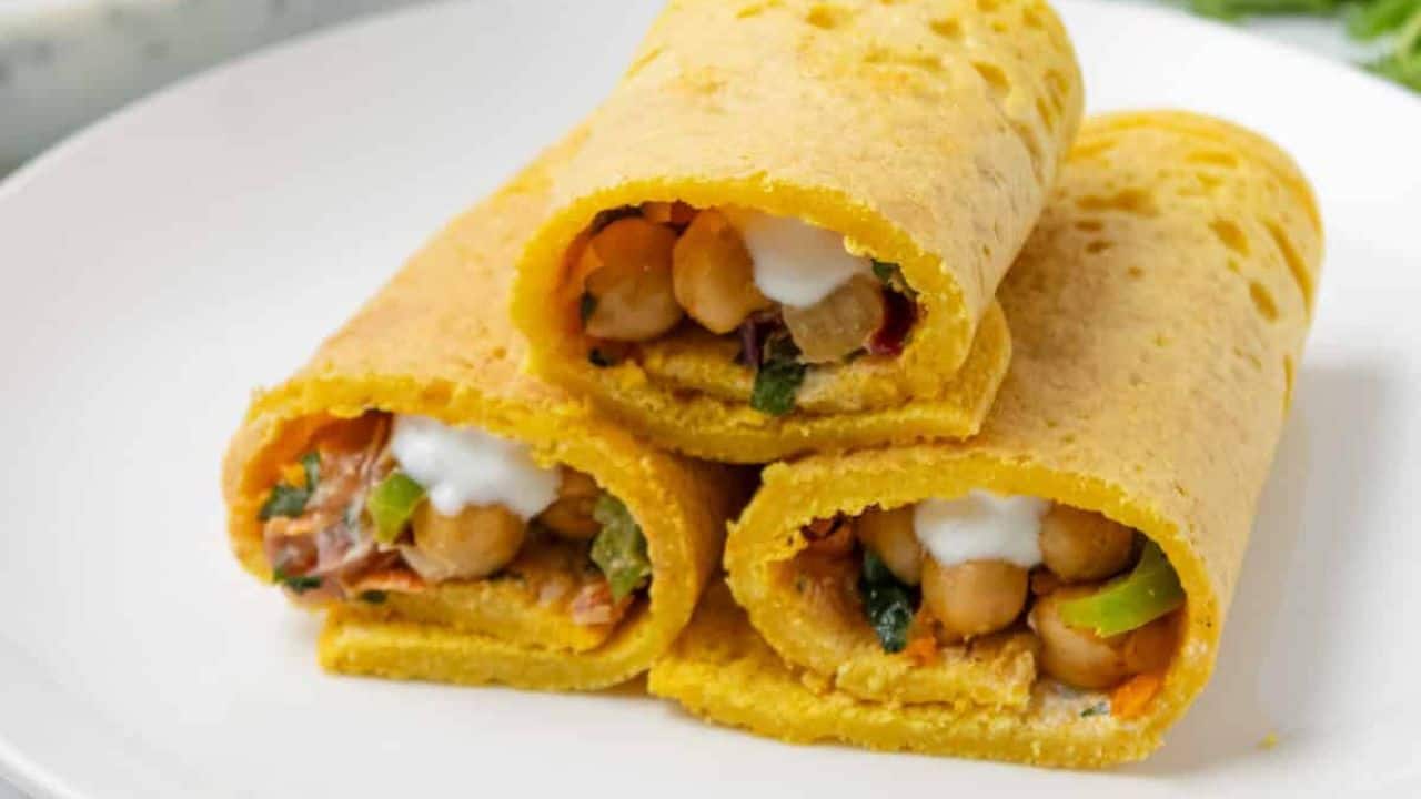 Red Lentil Wrap on a white plate.