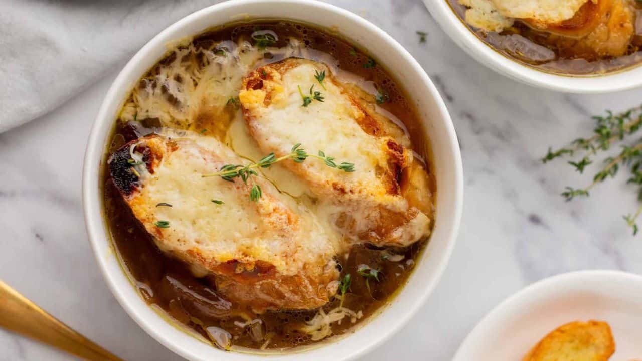 An overhead image of slow cooker green bean casserole on a plate.