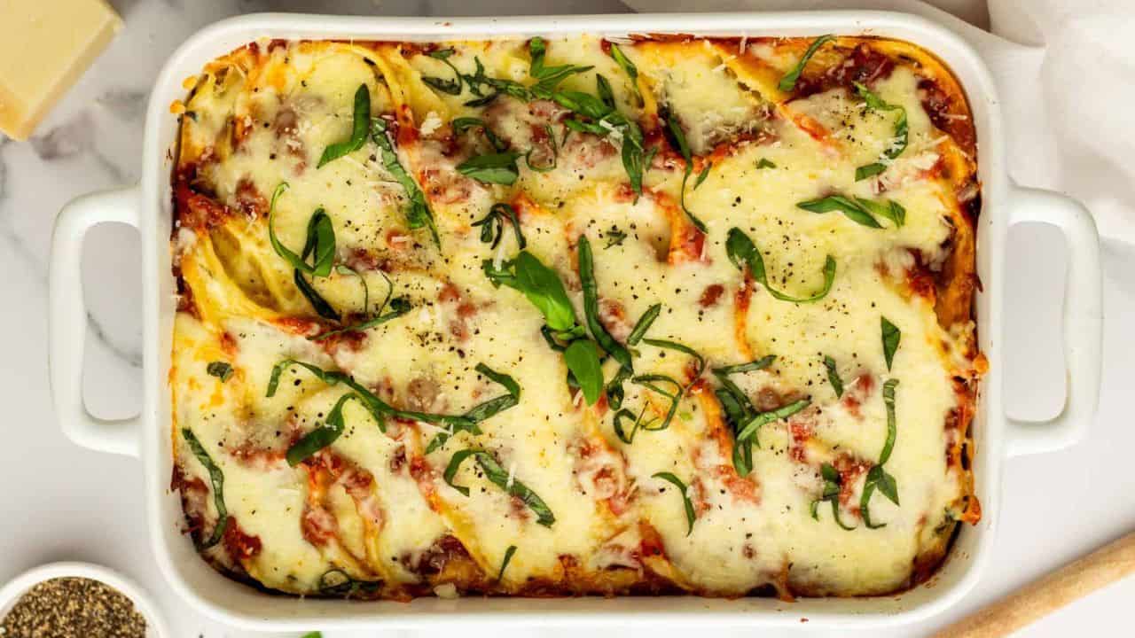 An overhead image of serving stuffed shells with ricotta.