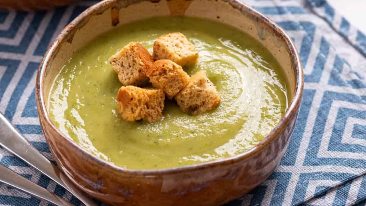 An image of zucchini soup in a bowl.