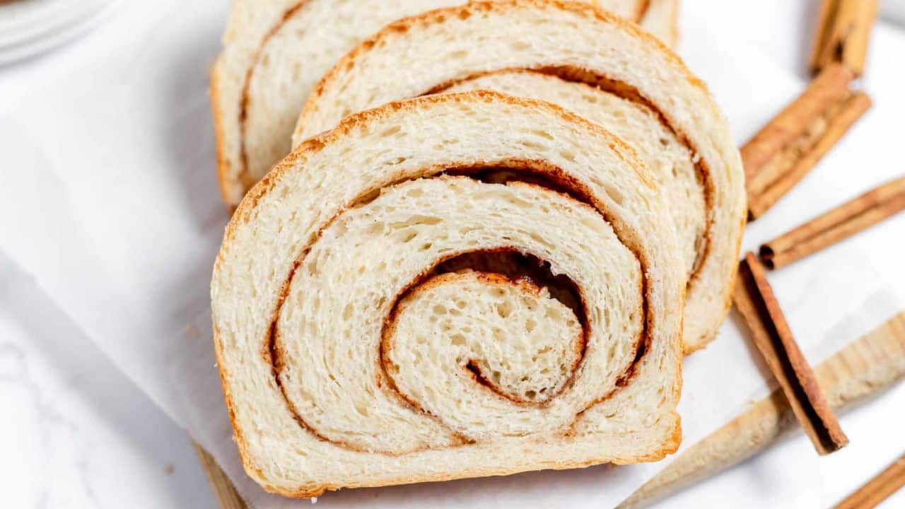 A loaf of cinnamon swirl bread.