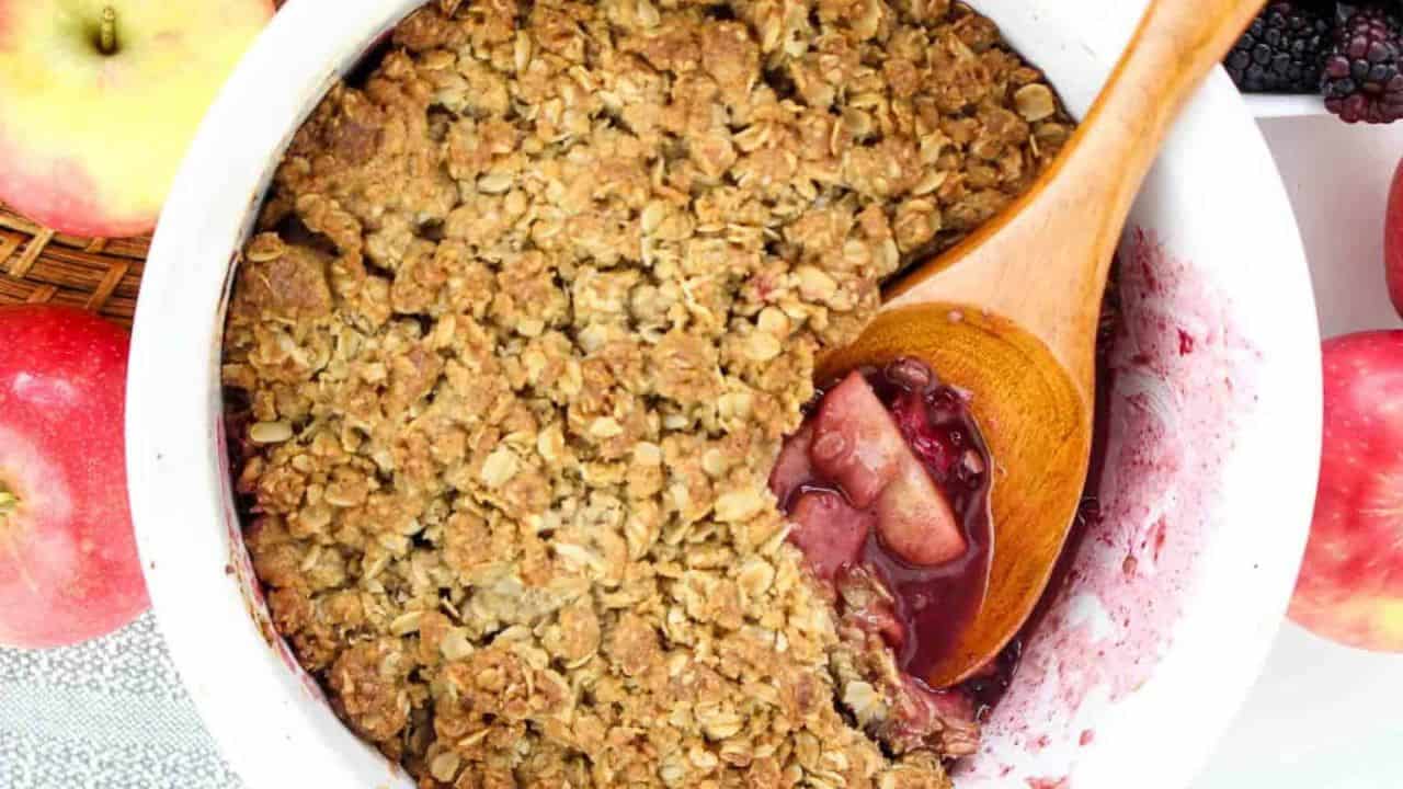 A bite of crisp on a spoon.