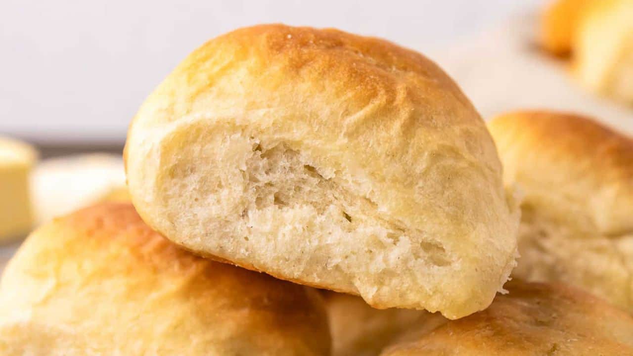 A stack of bread rolls.