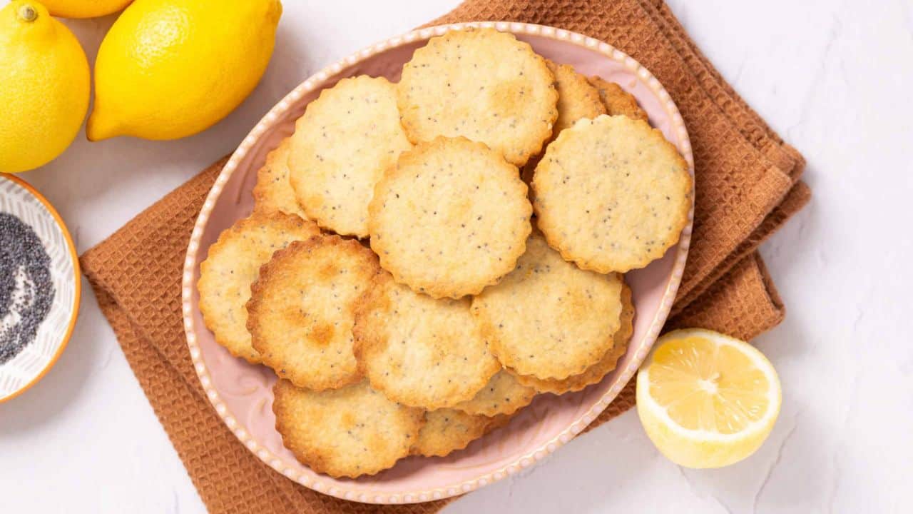 An image of lemon shortbread cookies in a serving plate.