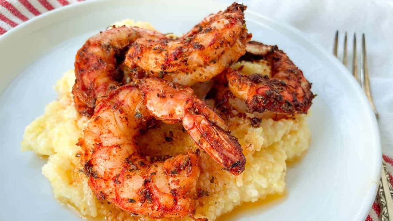 Air fried blackened shrimp in a plate.