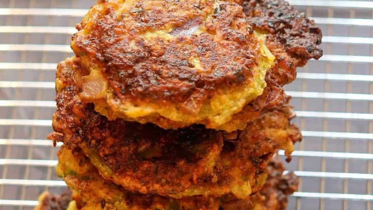Healthy Brussels sprouts and potato latkes.