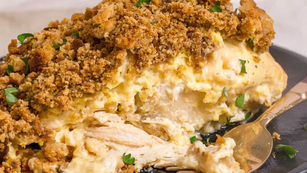 Slow cooker chicken with stuffing made from just four ingredients.