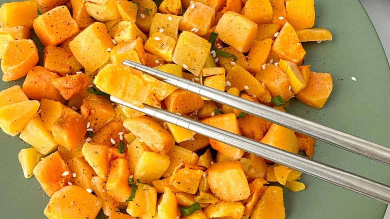 Perfectly roasted frozen butternut squash made in the air fryer.