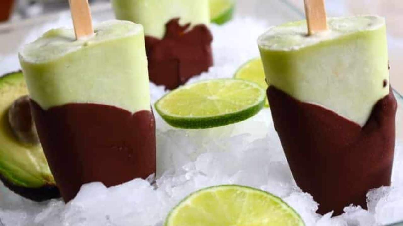 Avocado Popsicles laered on top of each other.