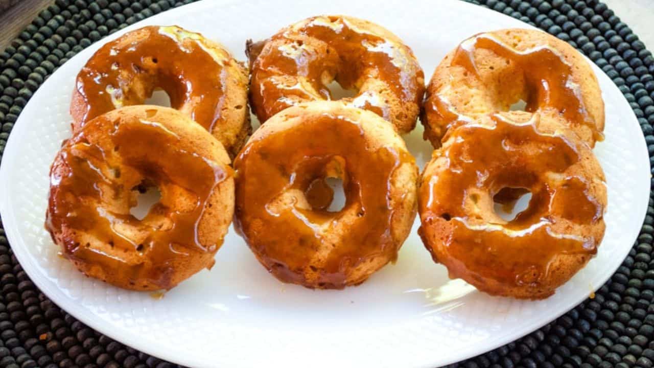 Baked apple doughnuts with fresh caramel glaze.
