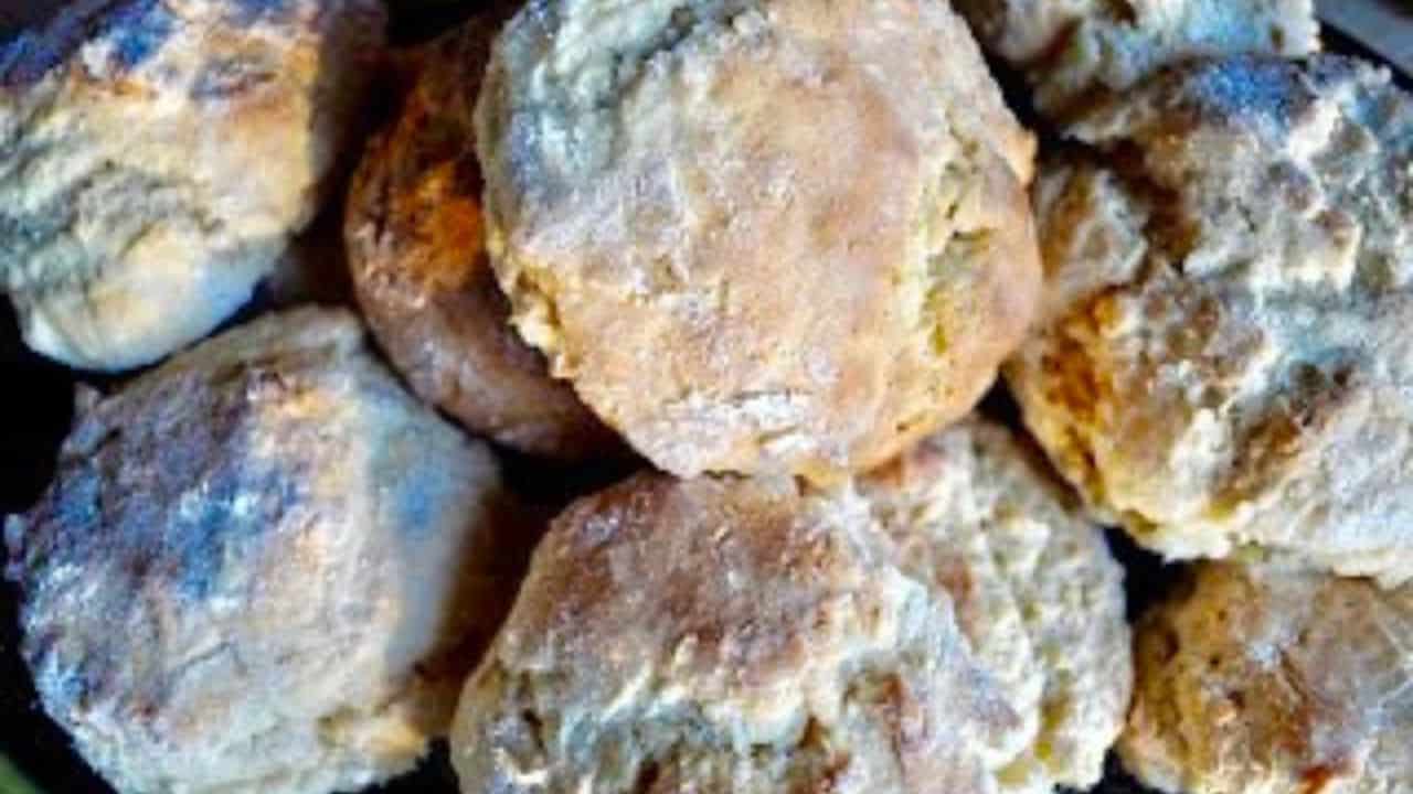 Close-up photo of cat head biscuits.