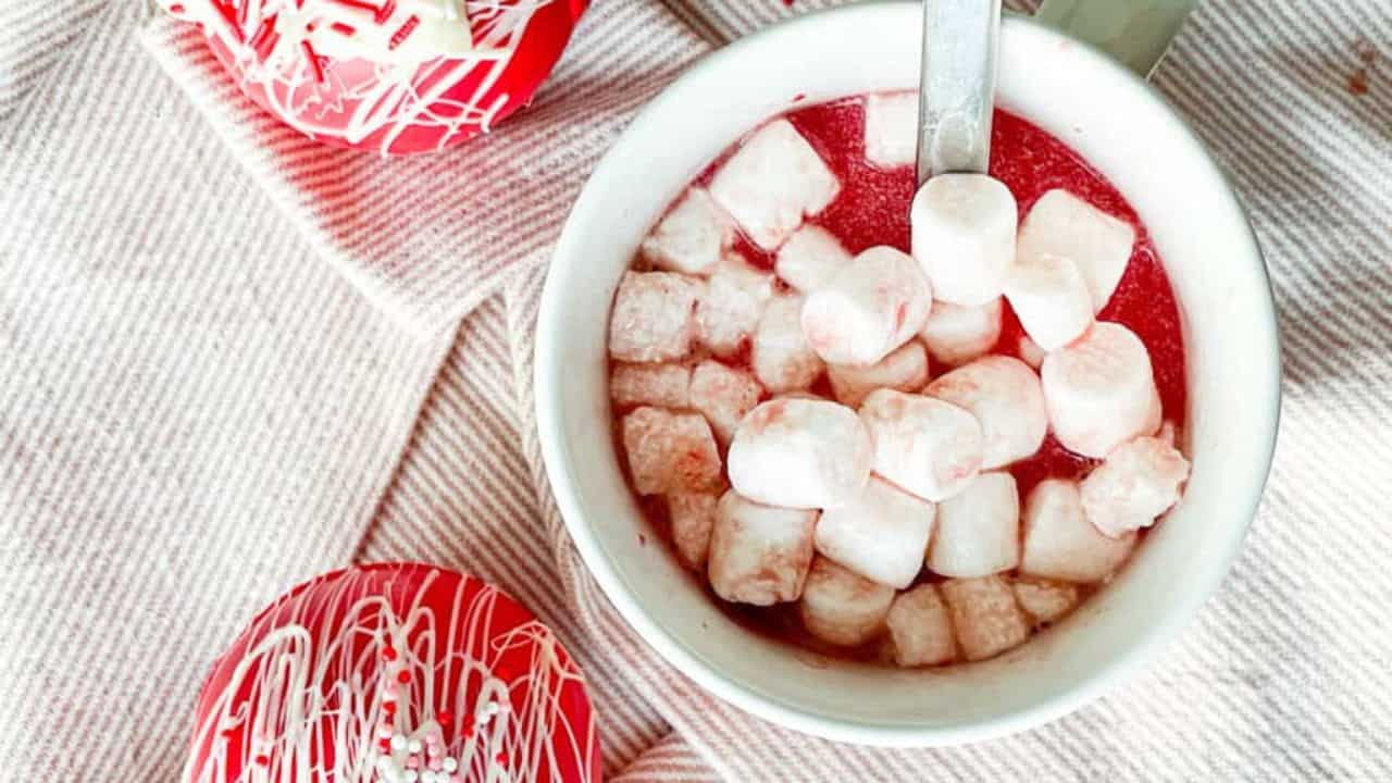 A cup of red velvet hot cocoa.