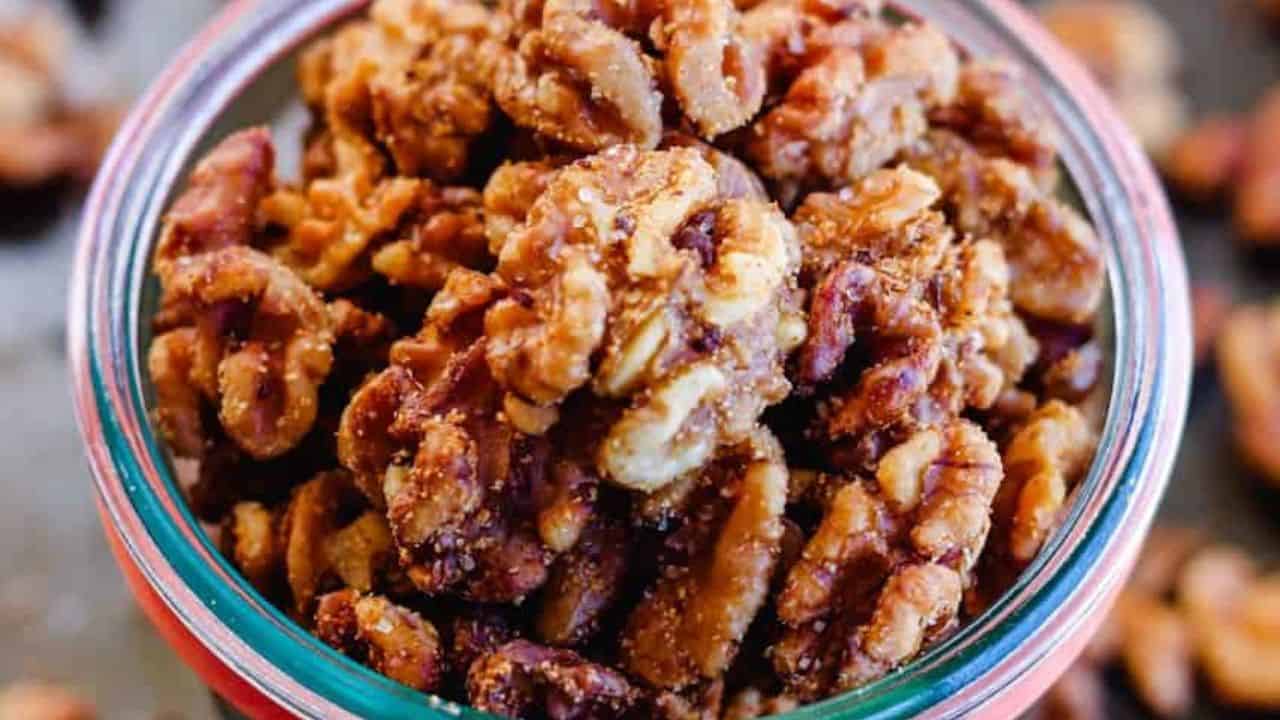 A jar of spiced walnuts.