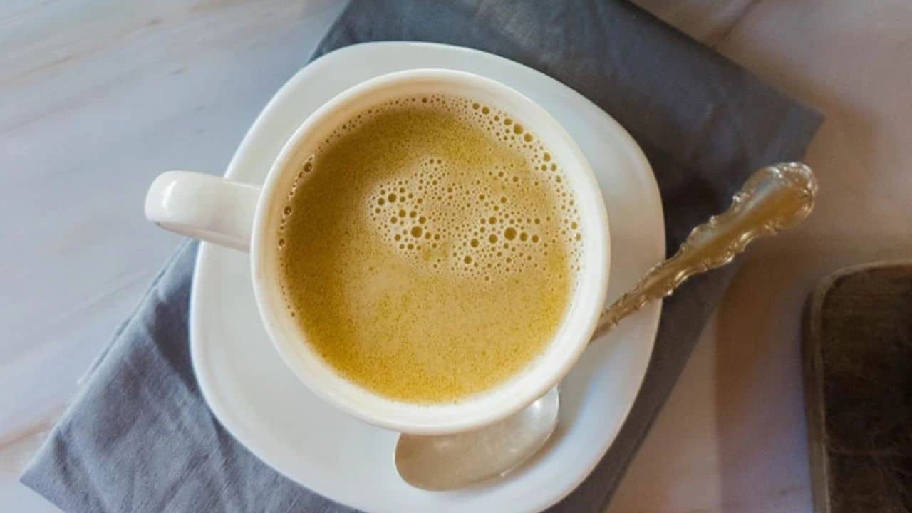 Tibetan Butter Tea Recipe in mug on saucer.