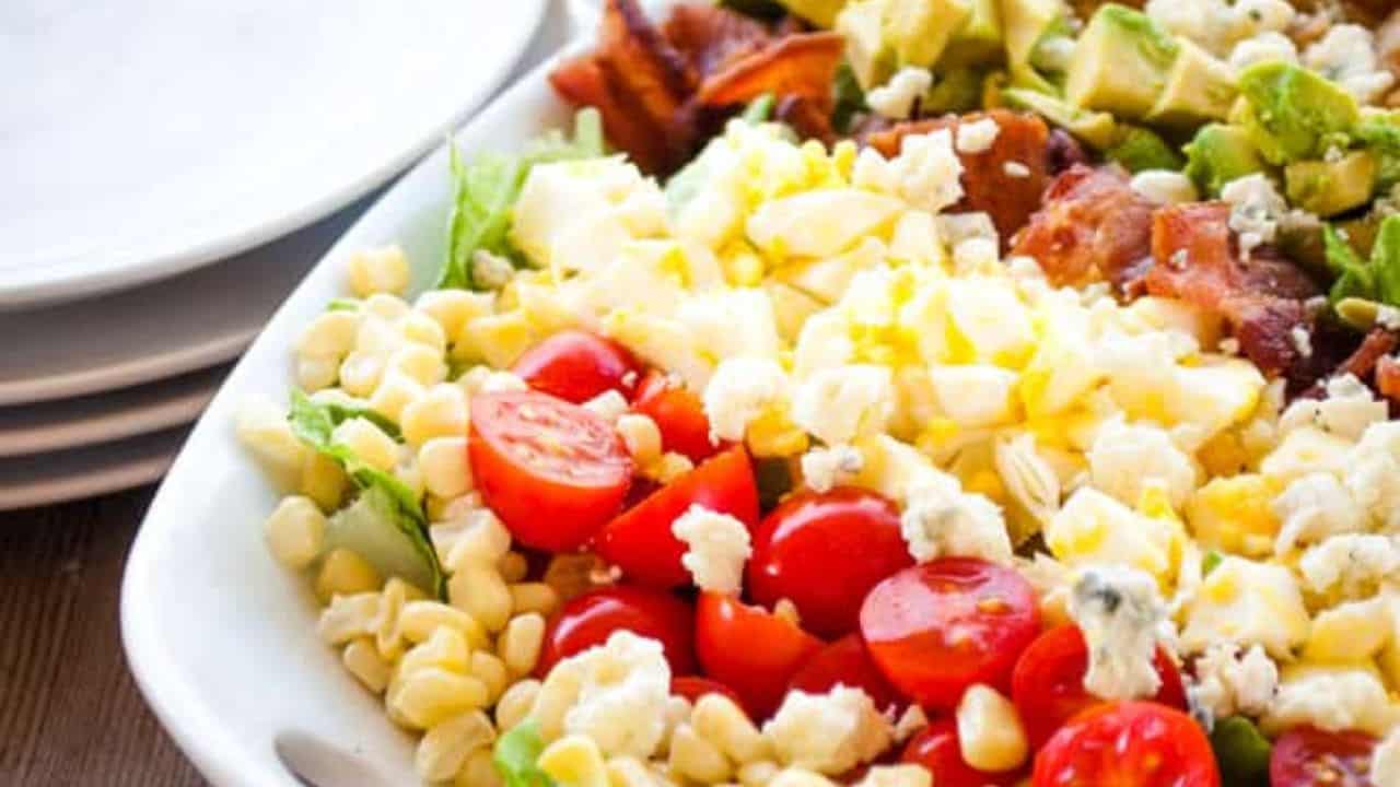 A large platter of cobb salad.