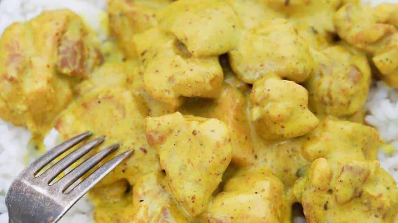 Chicken curry with rice.