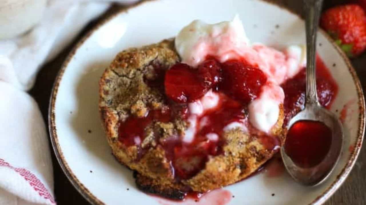Side view of two scones on top of each other.