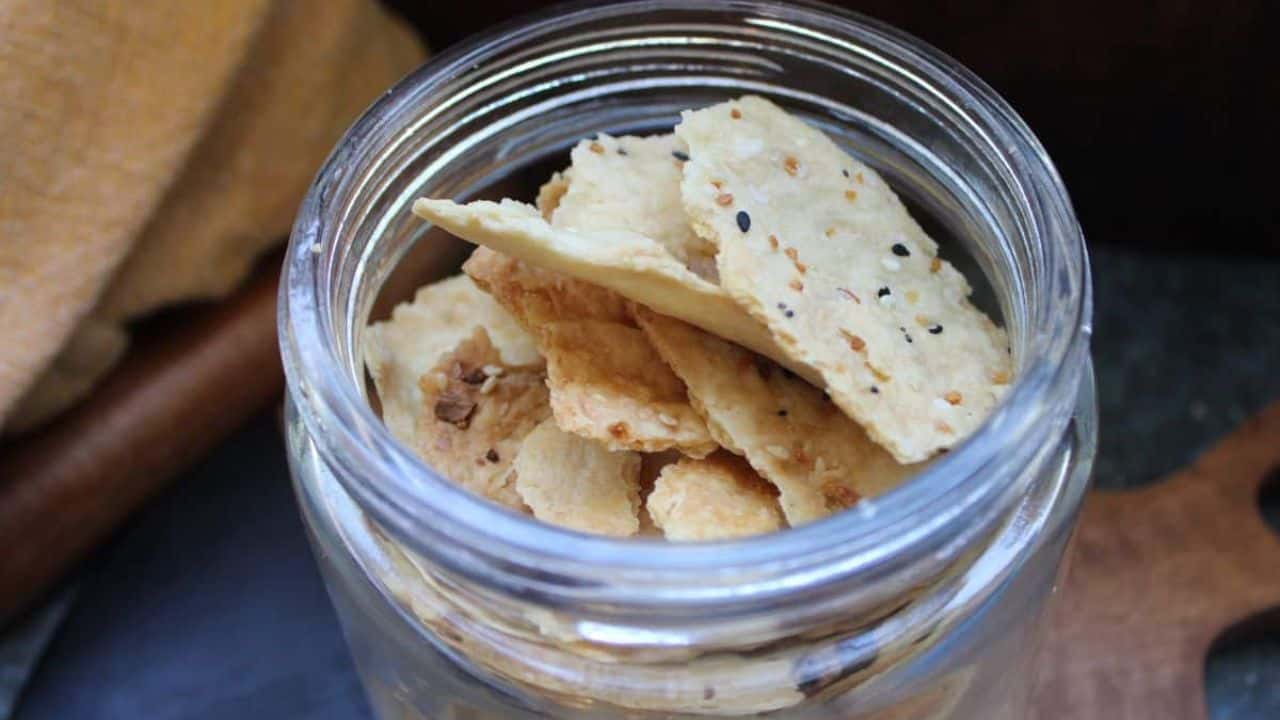 Sourdough crackers in a jar.